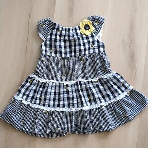 Black and White Gingham Check Bee Print Dress 18M
